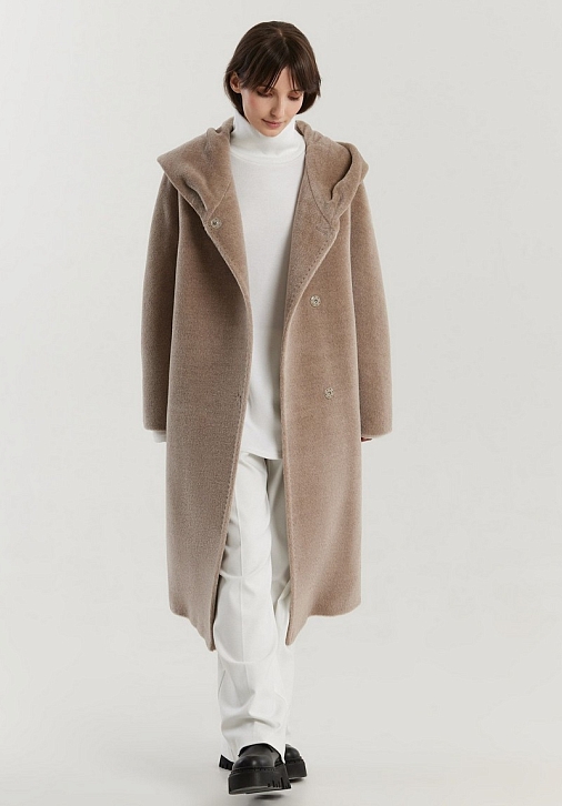 Пальто-халат с капюшоном из шерсти альпака Kroyyork